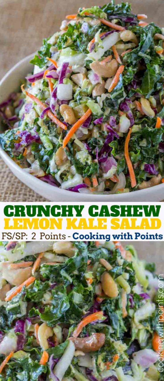 Cashew Kale Salad with a lemony greek yogurt dressing is a fantastic filling lunch option that takes just a few minutes to make!