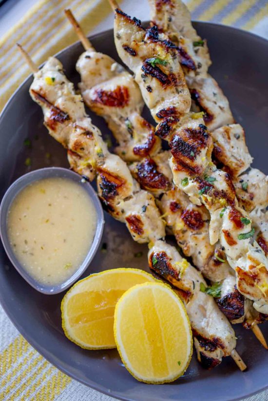 Lemon Greek Chicken Skewers with greek yogurt and lemon marinade is a quick and easy 0 point chicken dish perfect as a main course or for salads and sandwiches.
