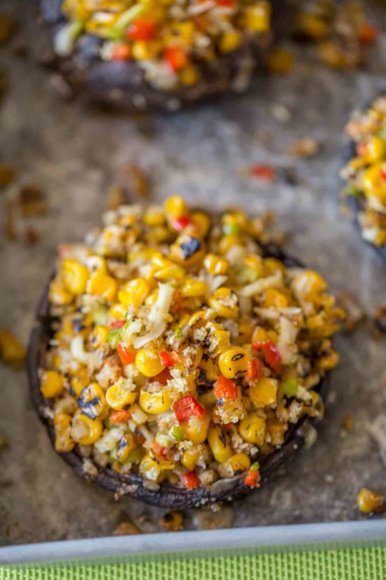 Delicious and low in points, this Mexican Stuffed Portabello Mushrooms are full of spiced breadcrumbs, pepper jack cheese and spiced vegetables. 