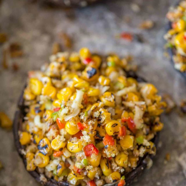 Delicious and low in points, this Mexican Stuffed Portabello Mushrooms are full of spiced breadcrumbs, pepper jack cheese and spiced vegetables.