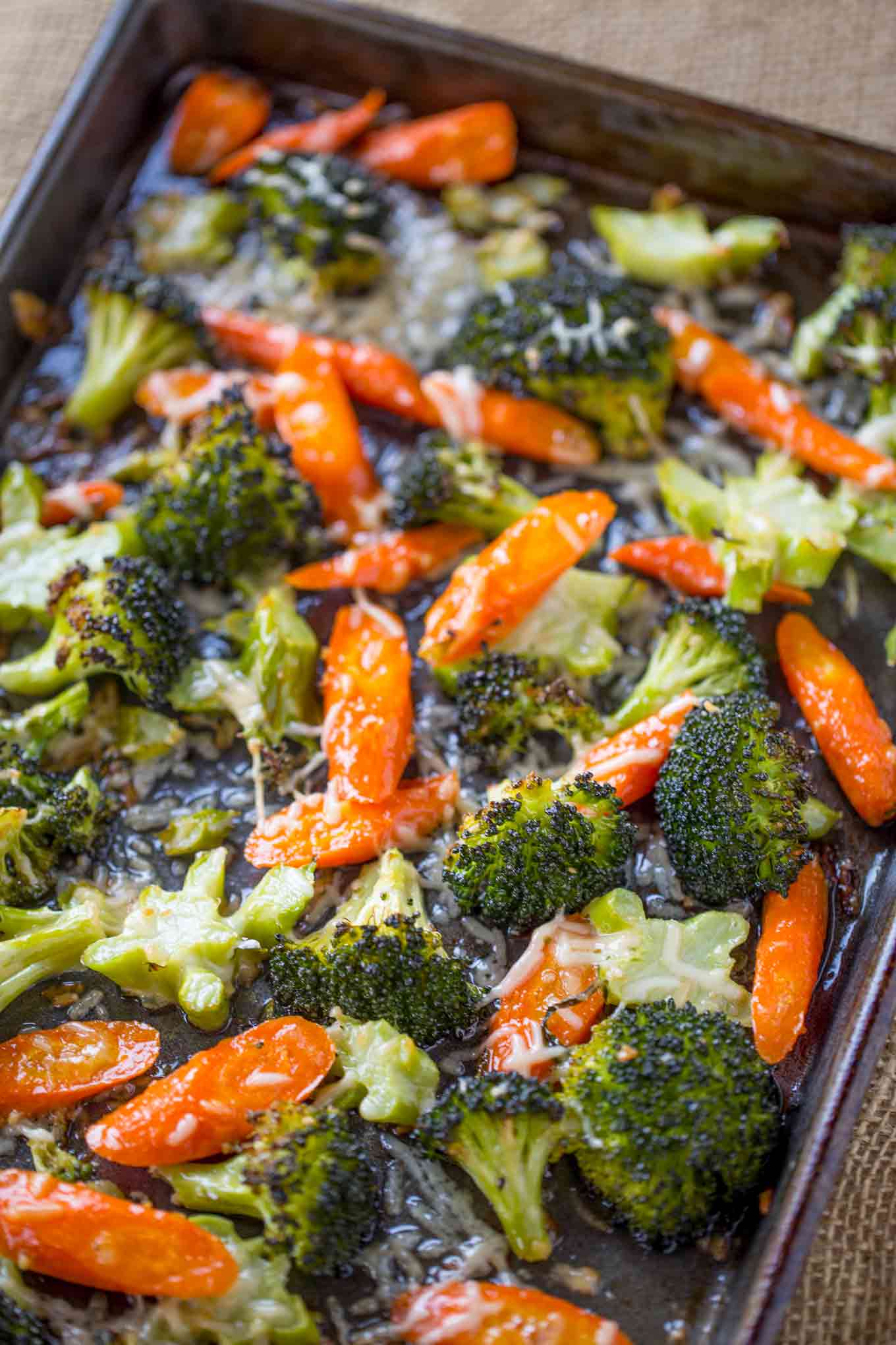 Roasted Vegetables in Pan with cheese.