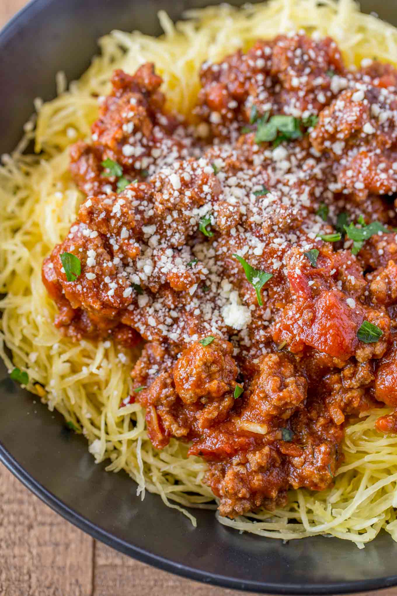 Spaghetti Squash and meat sauce.