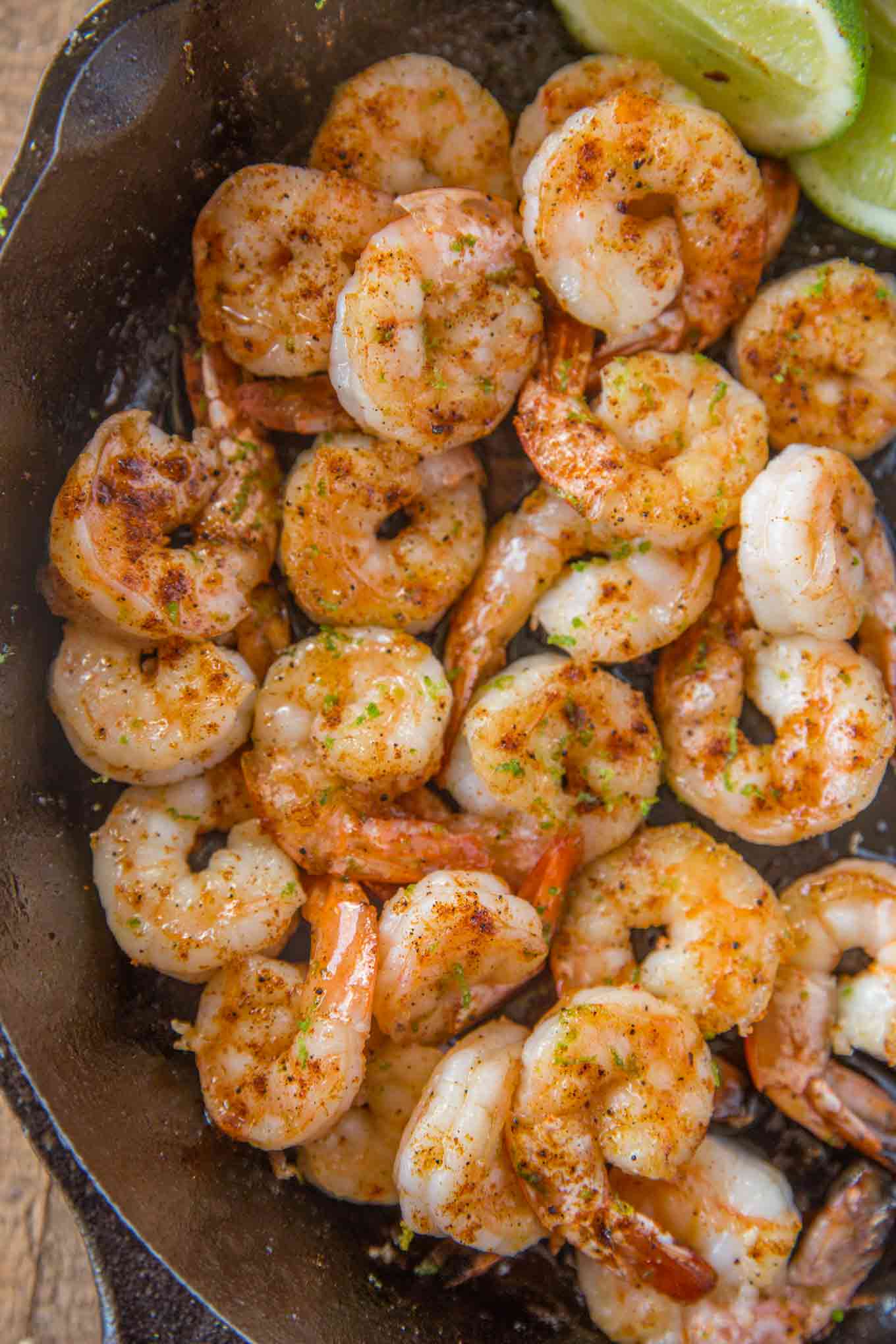 skillet of honey lime shrimp