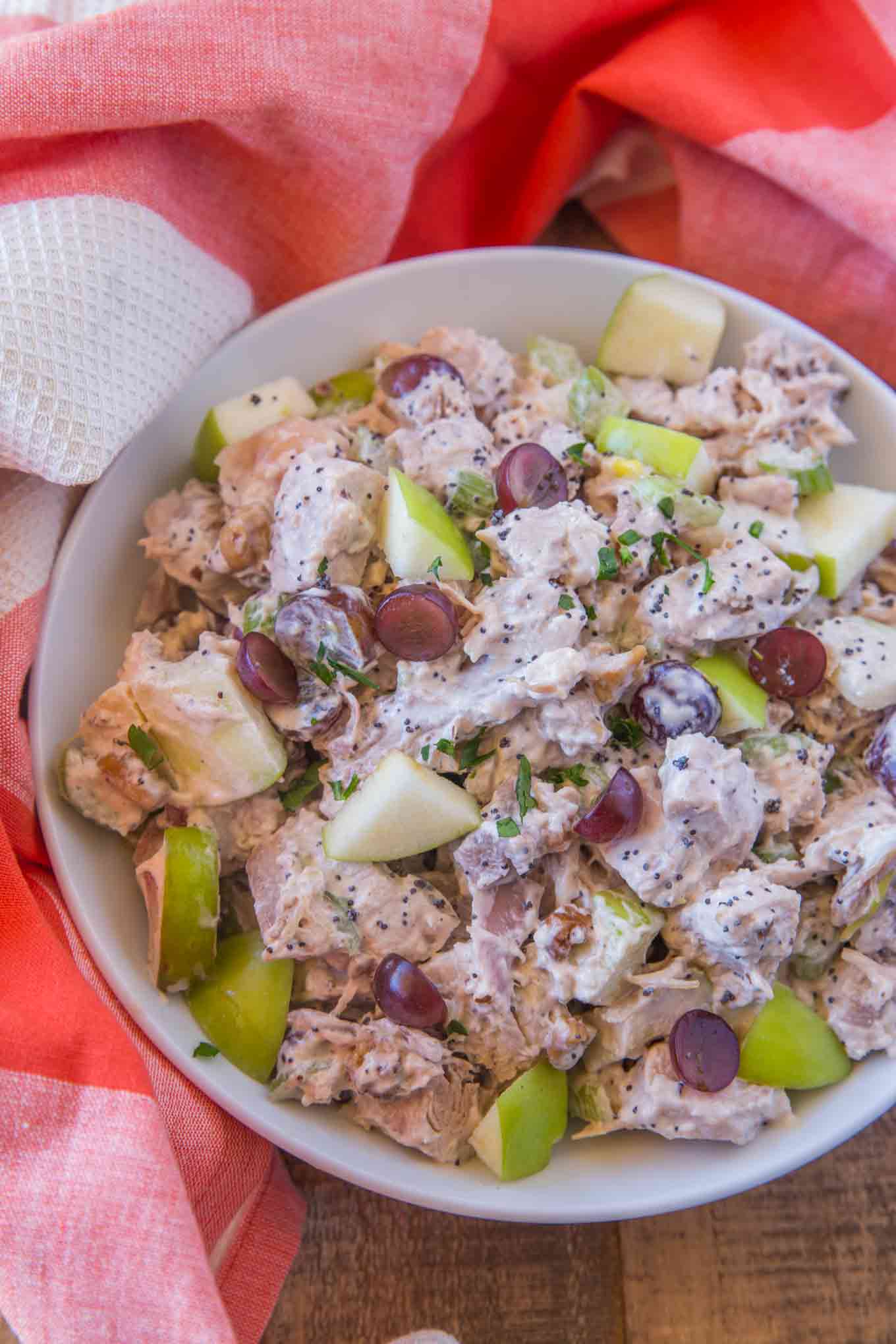 Greek Yogurt Waldorf Chicken Salad in bowl