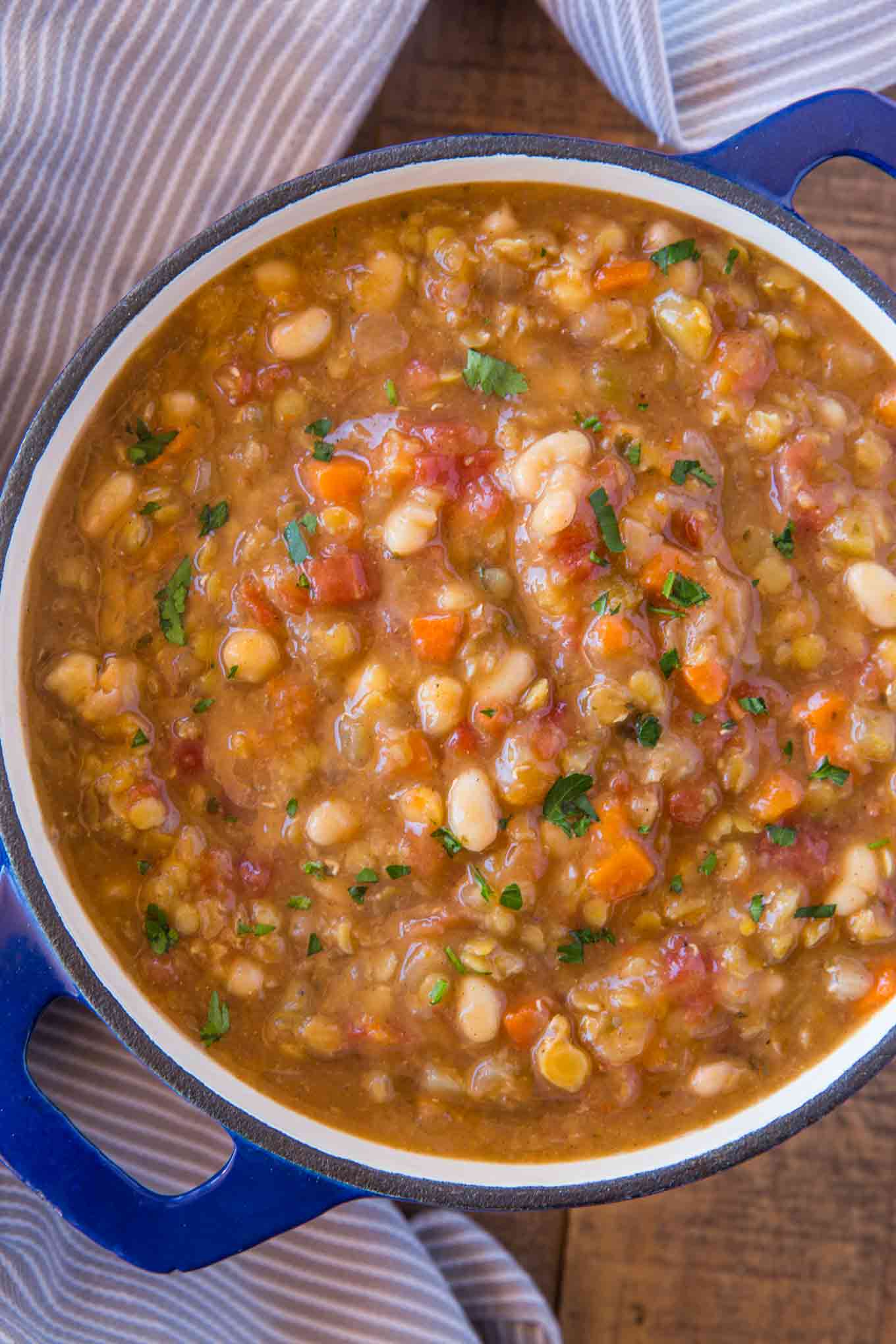 Weight Watcher Bean And Lentil Stew in Pot