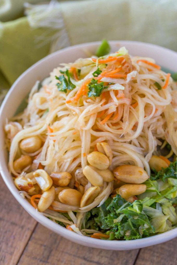 Thai Salad with Green Papaya in bowl