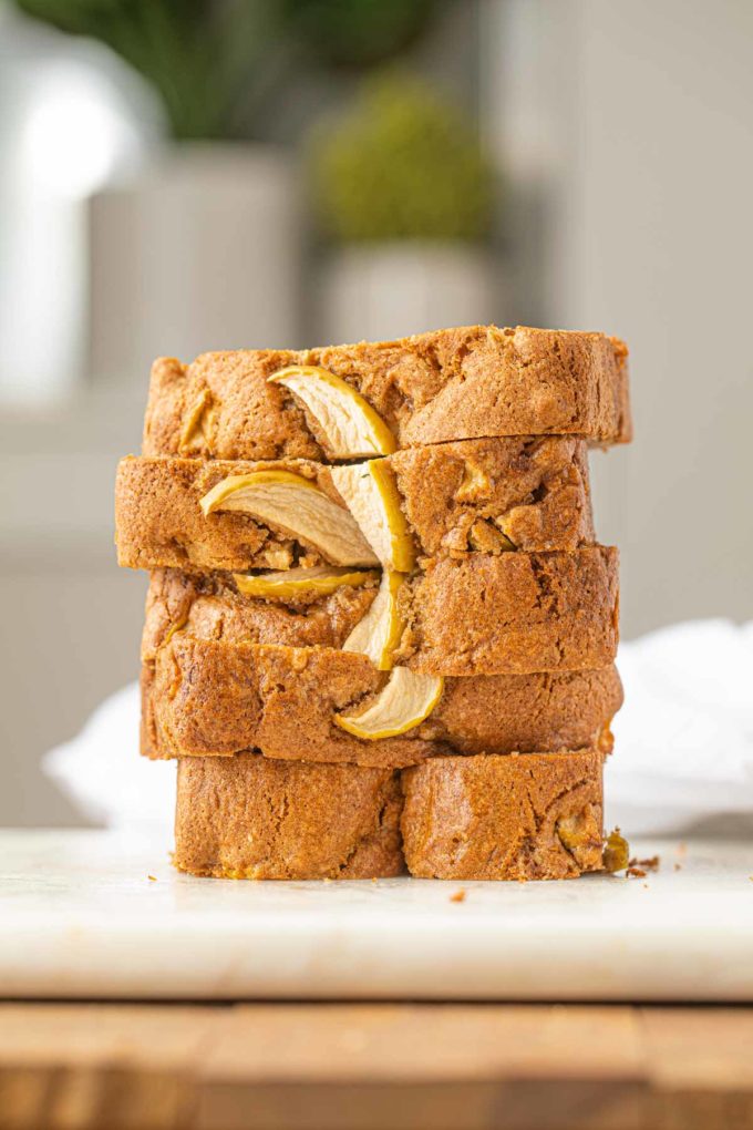 Applesauce Bread sliced on board