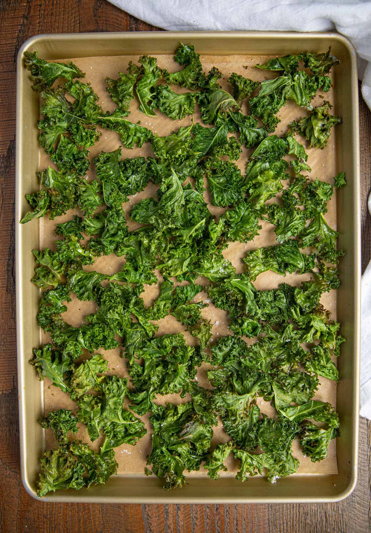 Kale Baked into Chips on baking sheet