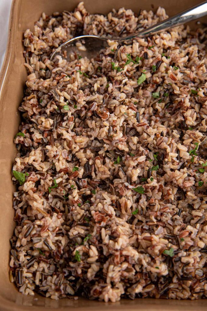 Wild Rice baked in casserole dish