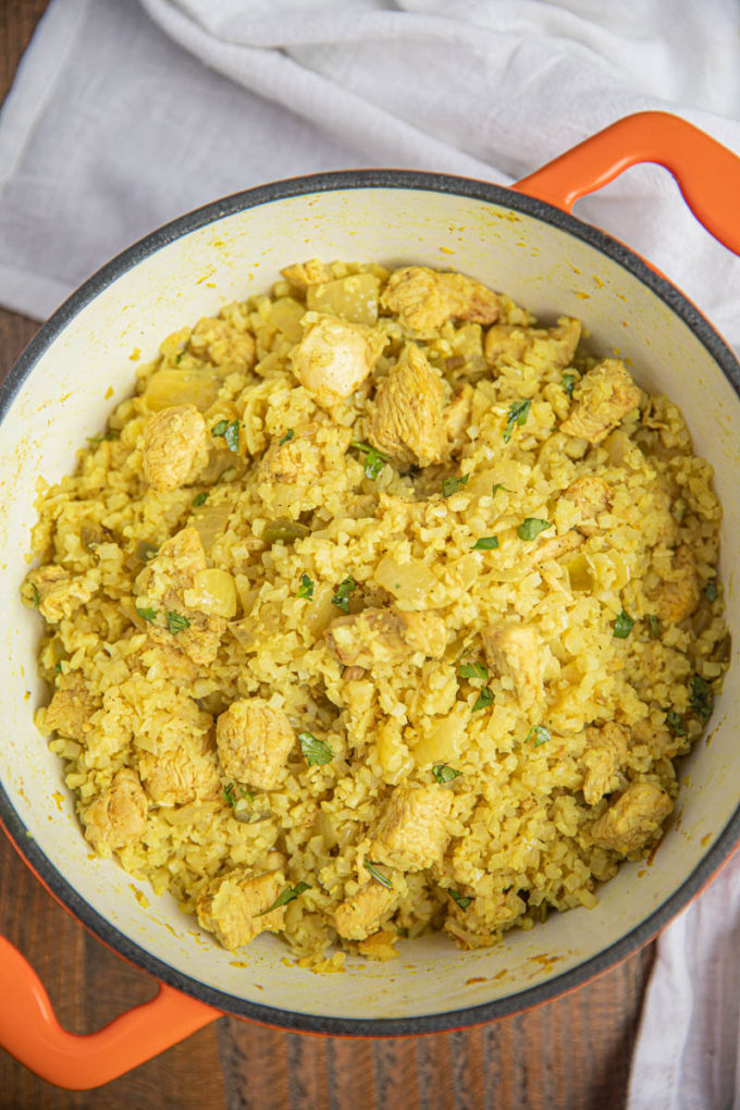 Cauliflower Rice Chicken Biryani in pot