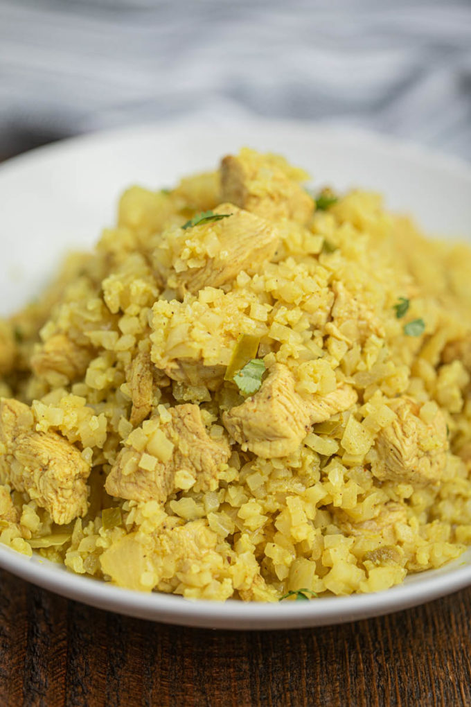 Cauliflower Rice Chicken Biryani on plate