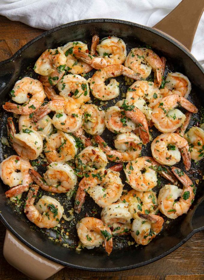 Skillet Healthy Shrimp with Garlic Herbs and Lemon