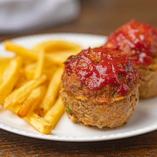 Mini Meatloaf Muffins with baked french fries