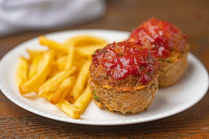 Mini Meatloaf Muffins with baked french fries