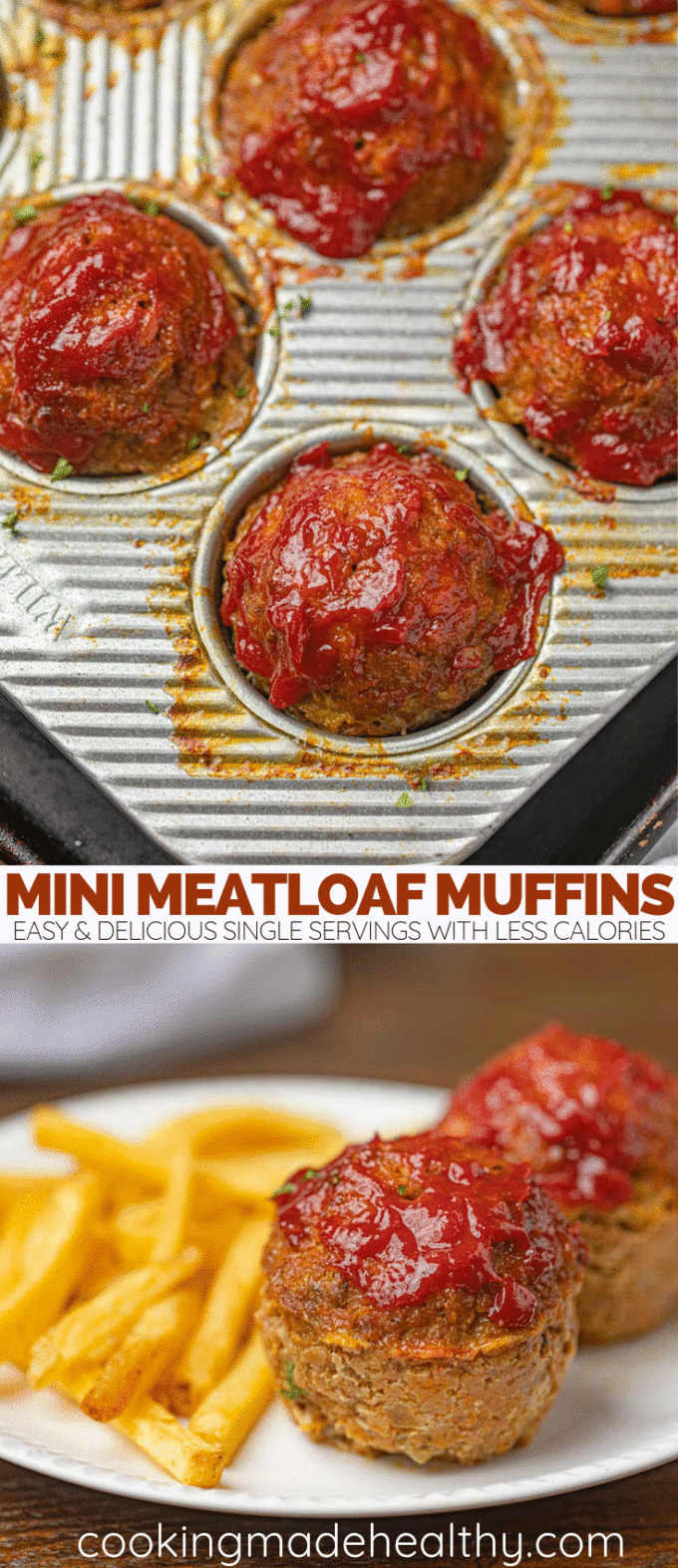 Collage of two photos of mini meatloaves