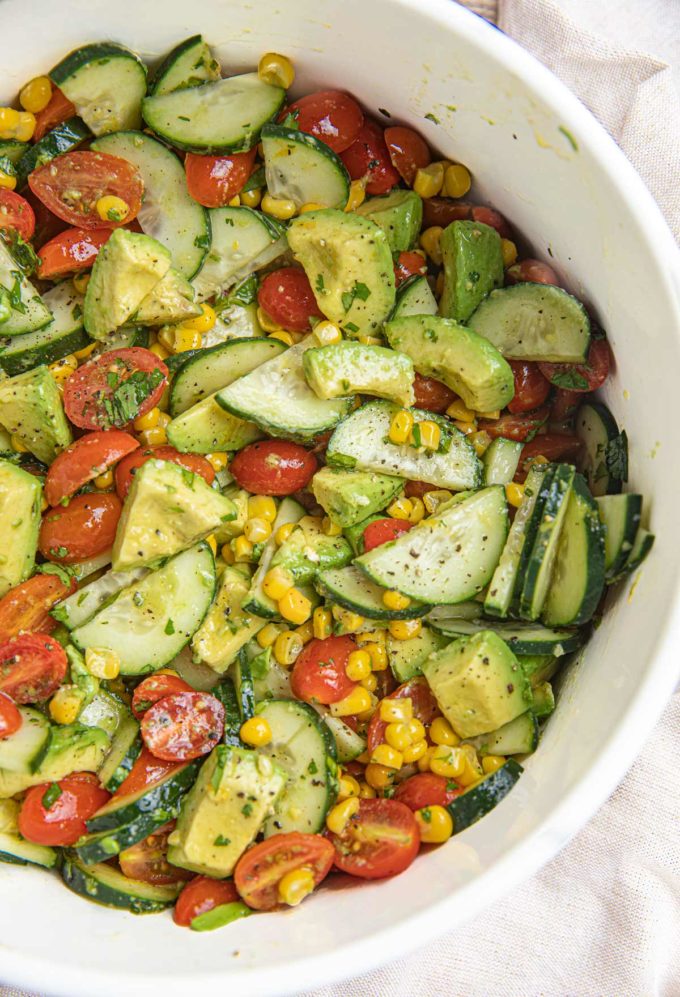 Avocado Corn Salad with Cucumber and Tomatoes