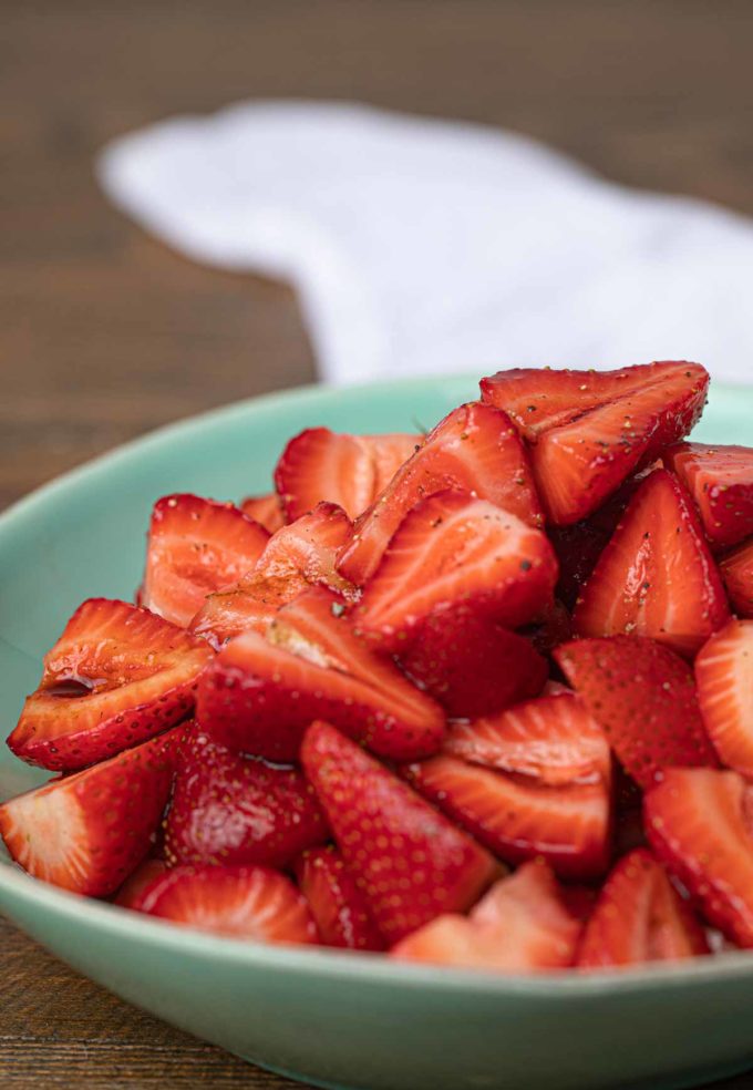 Balsamic Strawberries and Black Pepper in bowl