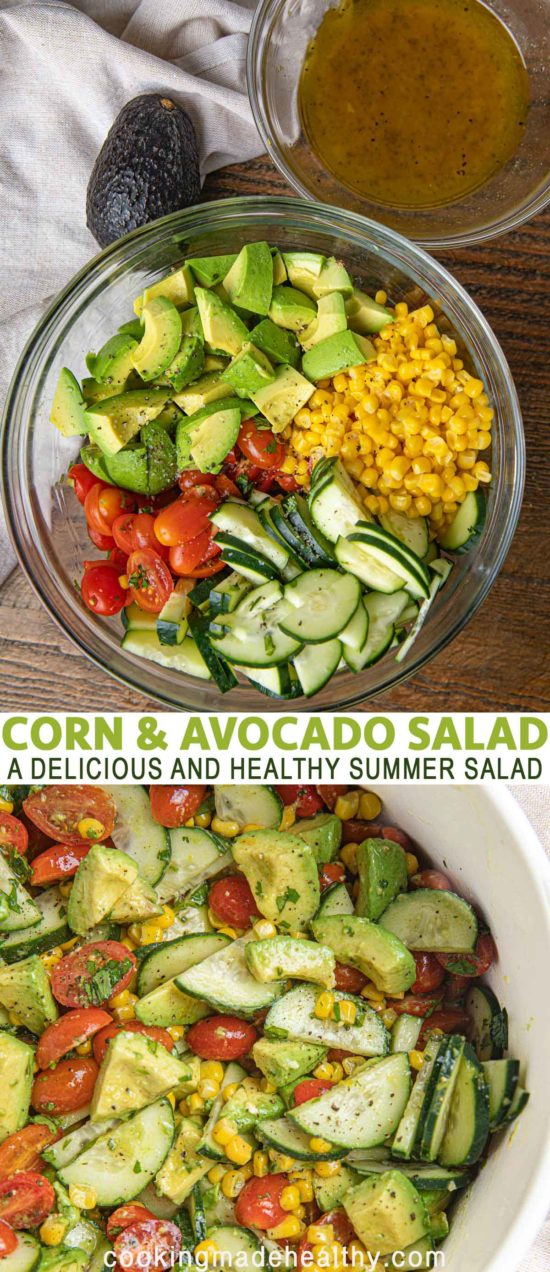 corn and avocado salad in a bowl