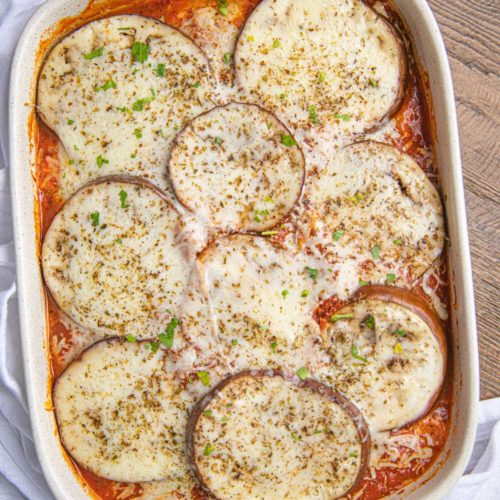 Healthy Eggplant Lasagna in baking dish