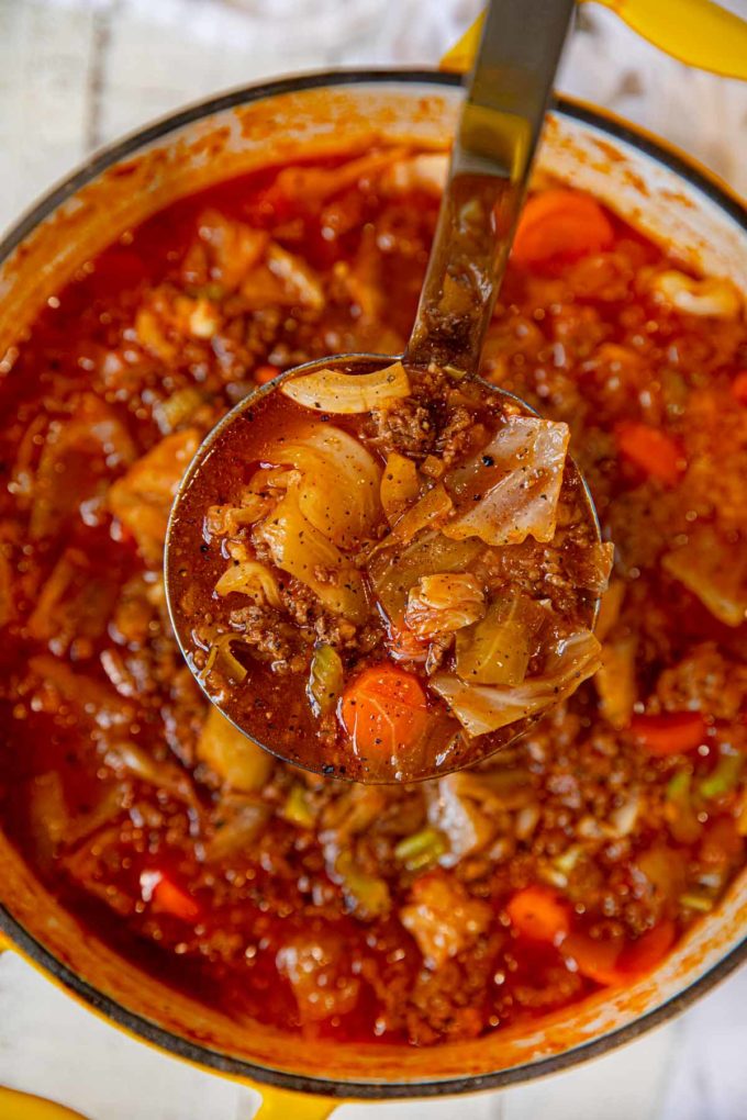 Ladle full of Beef and Cabbage Soup