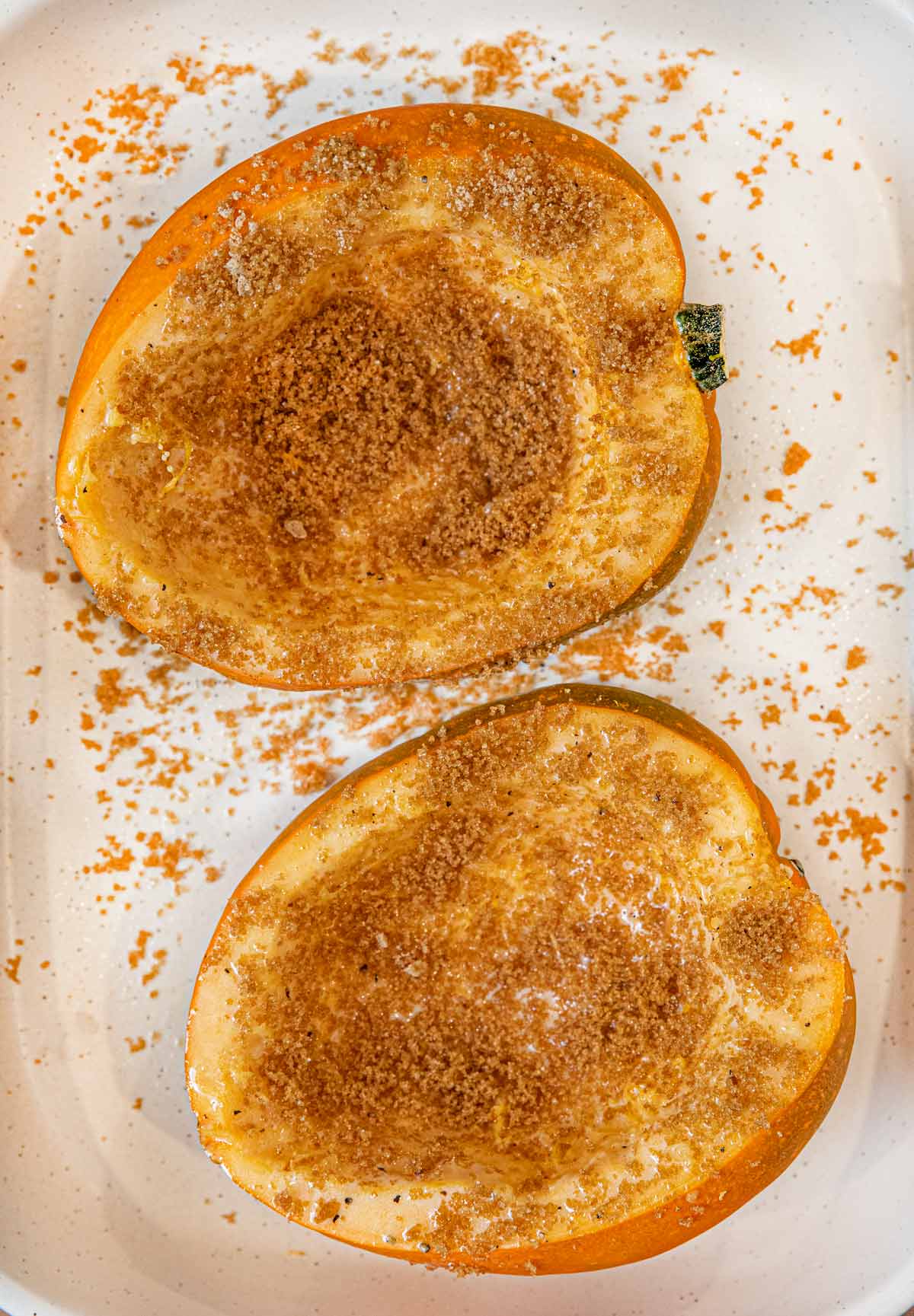 Brown Sugar Acorn Squash prepped to cook