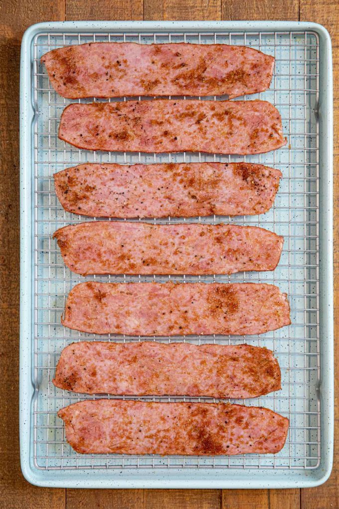 Tray of uncooked Candied Turkey Bacon