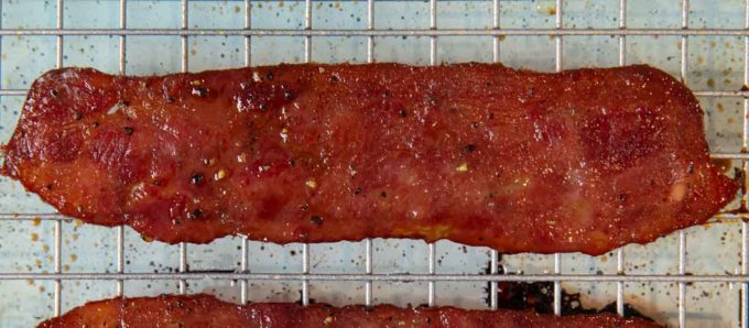 Candied Turkey Bacon on baking sheet