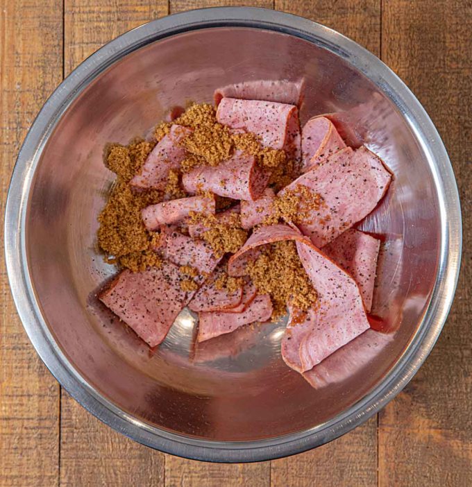 Bowl of Candied Turkey Bacon ingredients