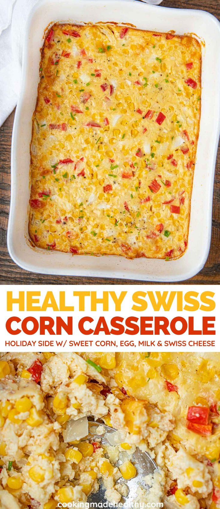 Healthy Swiss Corn Casserole in baking dish