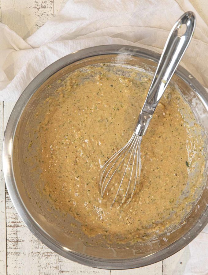 Whole Wheat Zucchini Bread Batter in metal bowl