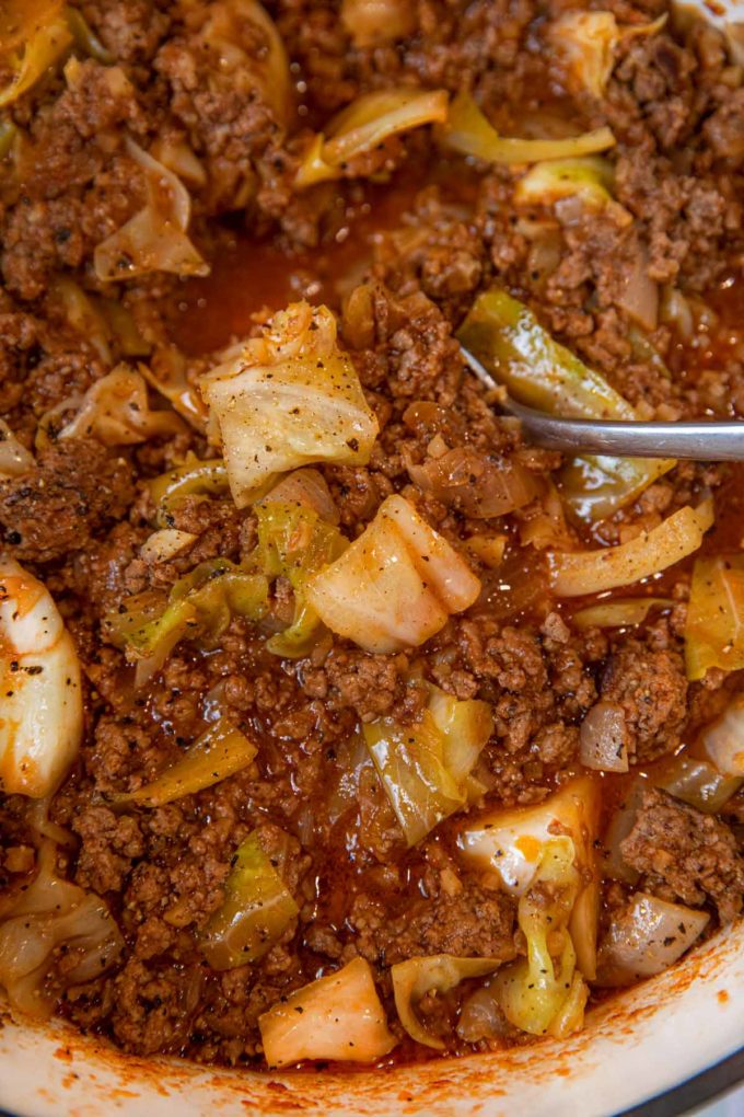 Unstuffed Beef and Cabbage close up with spoon