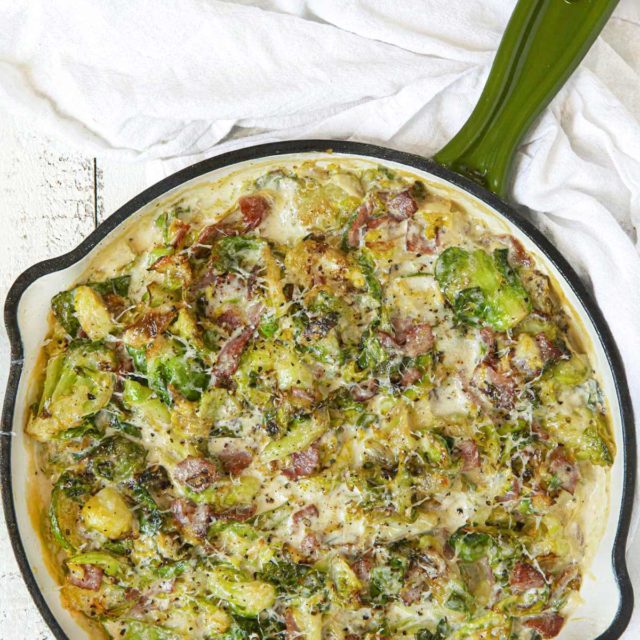 Brussels Sprouts Gratin with Turkey Bacon