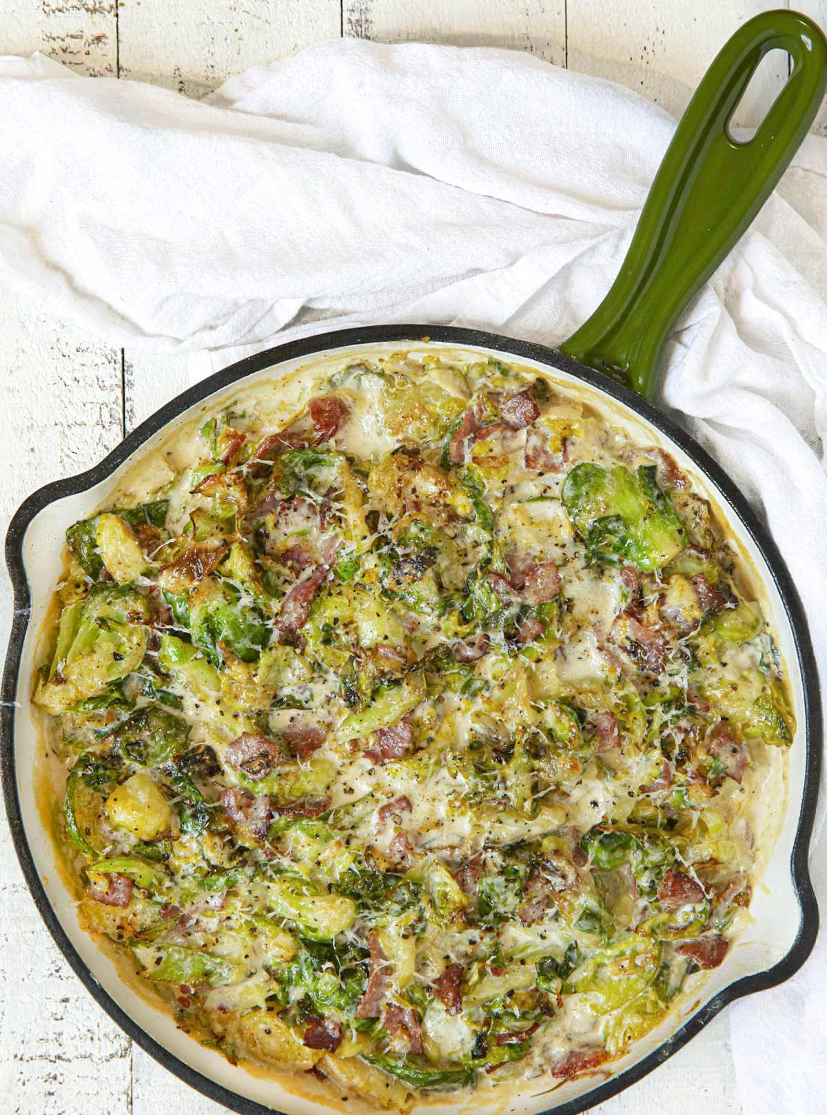 Brussels Sprouts Gratin with Turkey Bacon