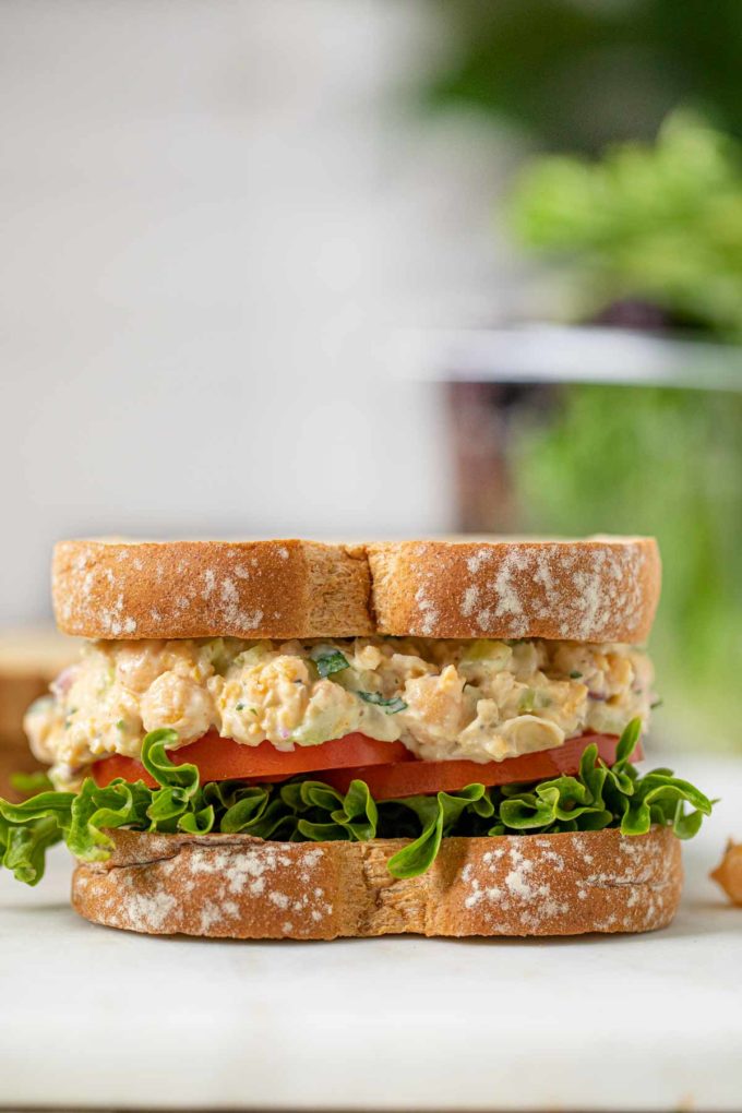 Chickpea Salad Sandwich on cutting board