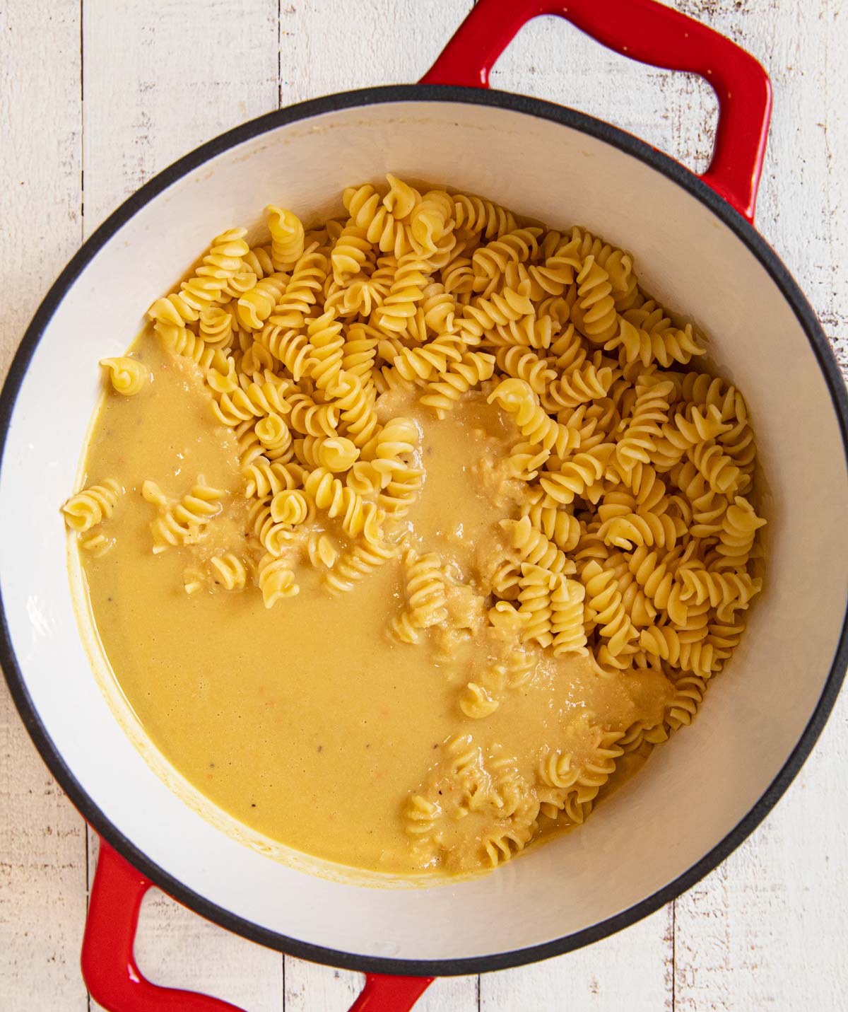 Creamy White Bean Pasta in pot, before mixing with sauce