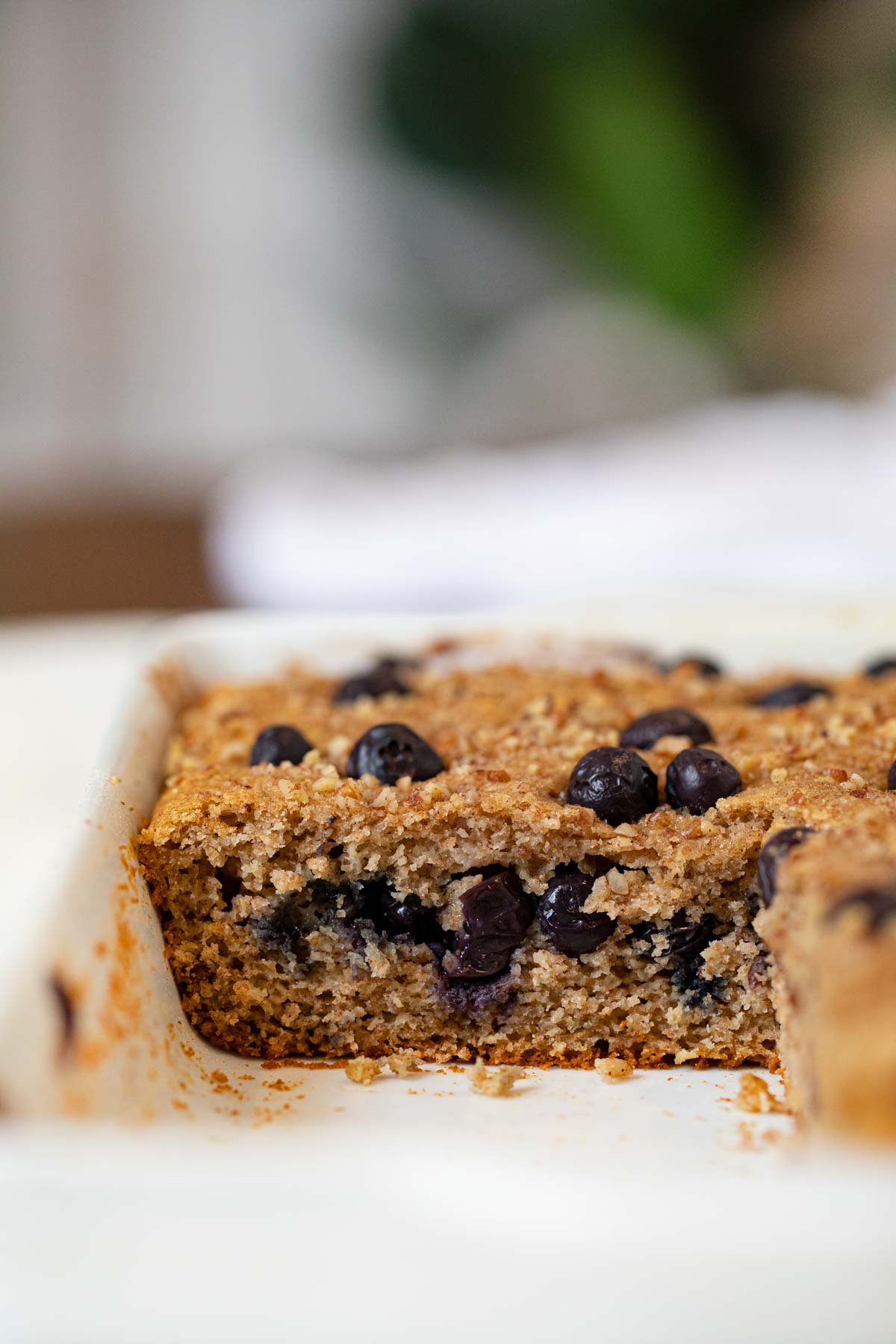 Whole Wheat Blueberry Coffee Cake in baking dish