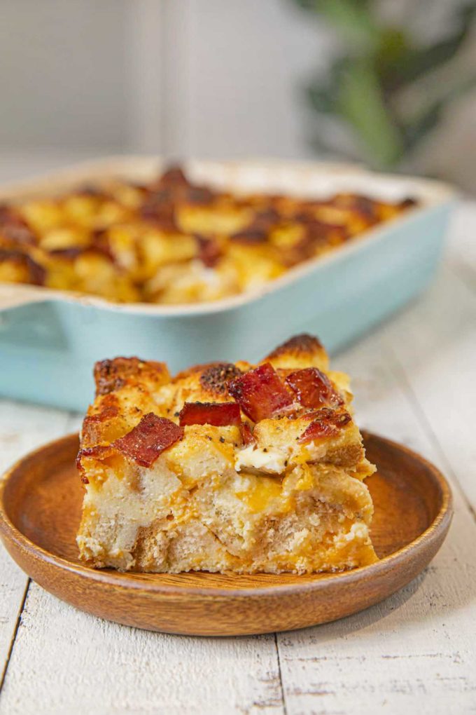 Healthy Breakfast Casserole with Turkey Bacon portion on plate