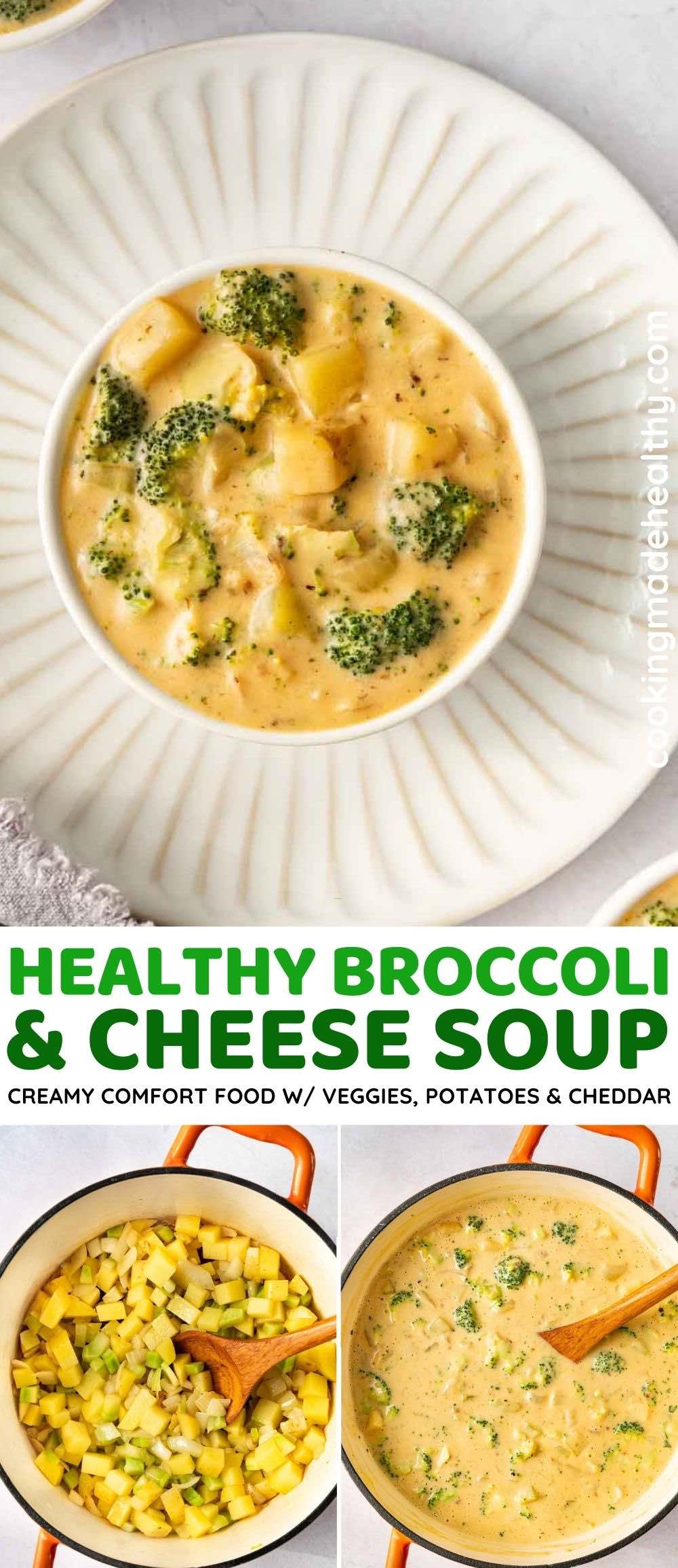 Healthy Broccoli Cheese Soup collage