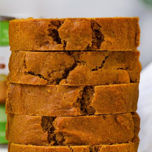 Whole Wheat Pumpkin Bread slices in stack
