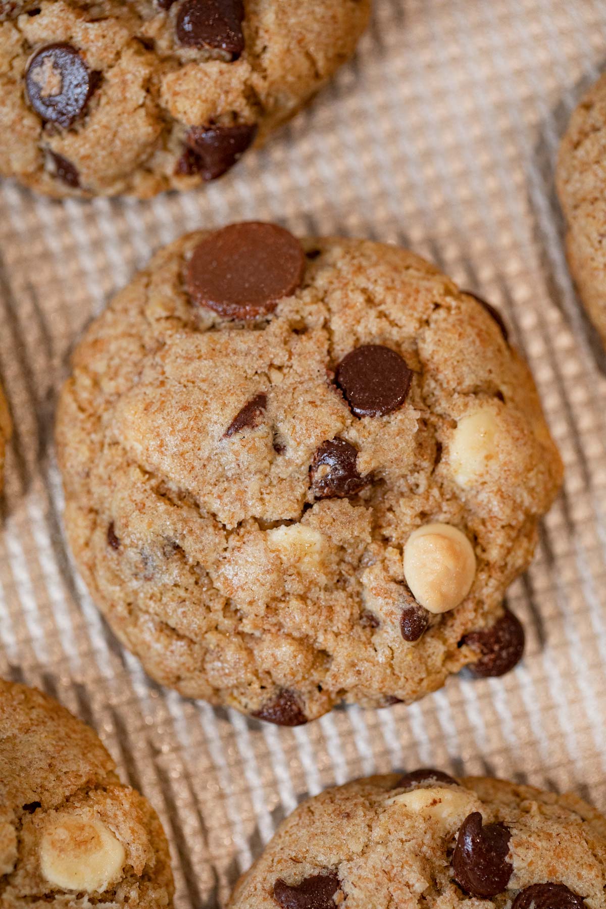 Healthy Triple Chocolate Chip Cookie on baking sheet