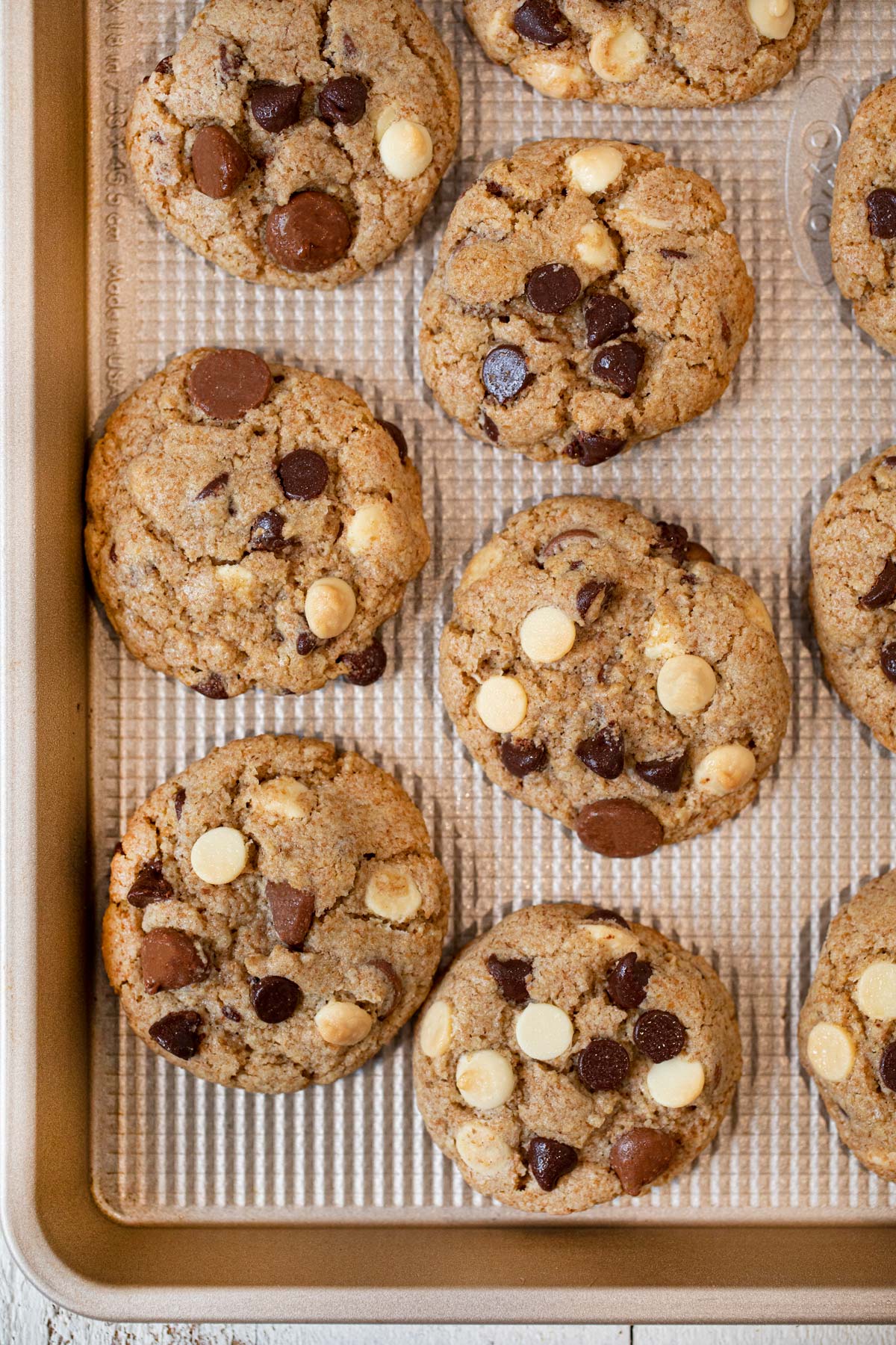 Triple Chocolate Chip Cookies on baking sheet