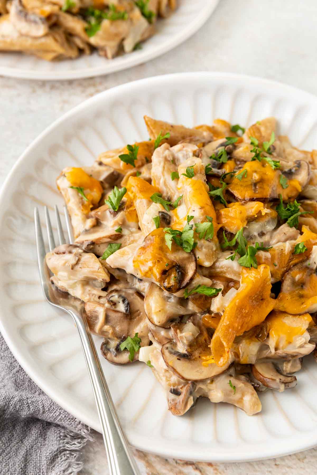 Healthy Tuna Casserole  on plate with fork