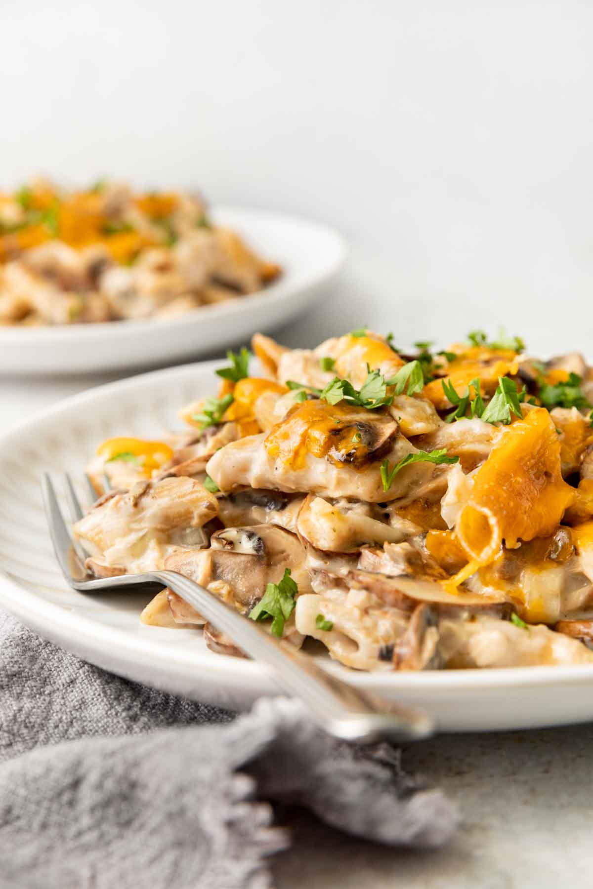 Healthy Tuna Casserole on plate with fork