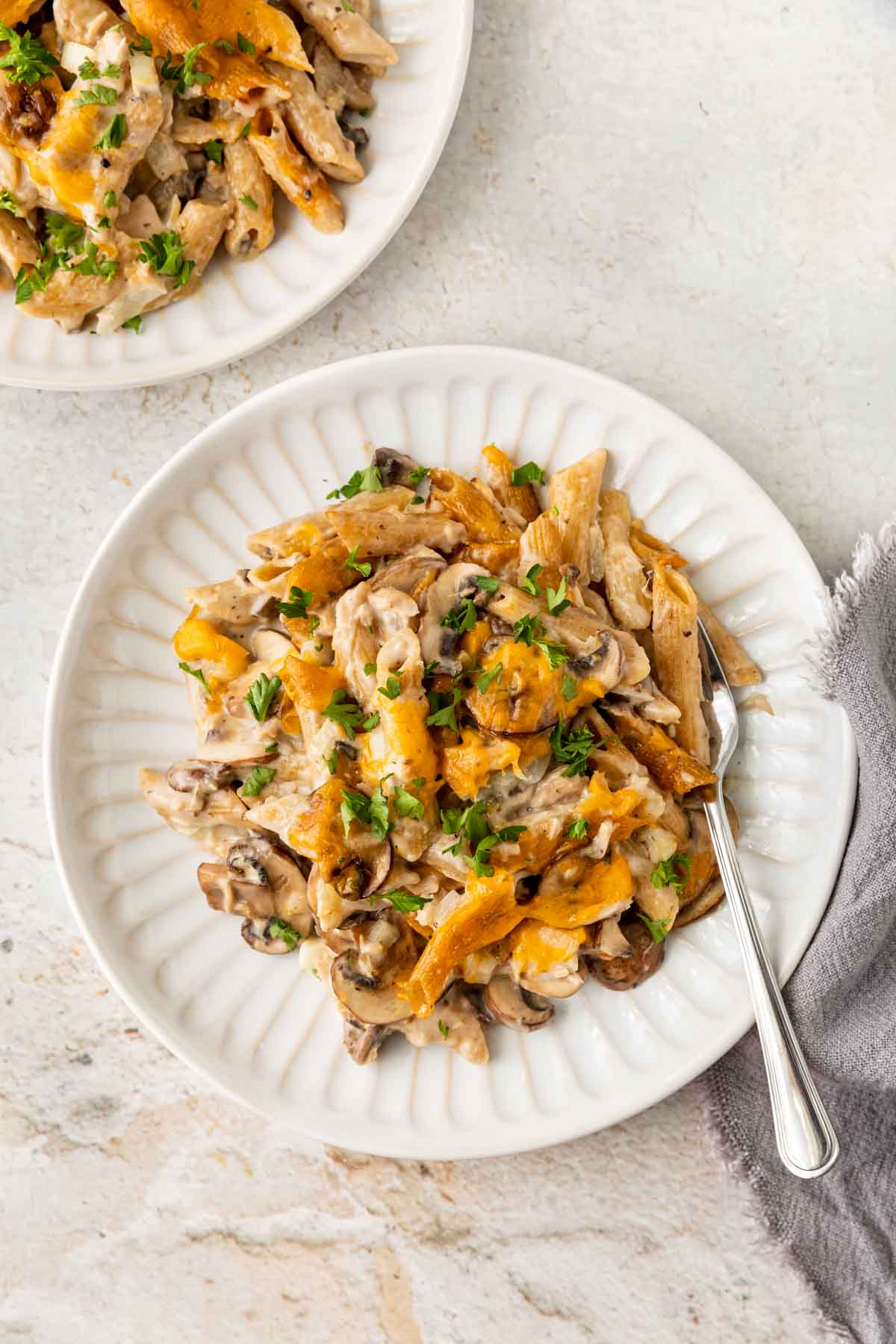 Healthy Tuna Casserole  on plate with fork