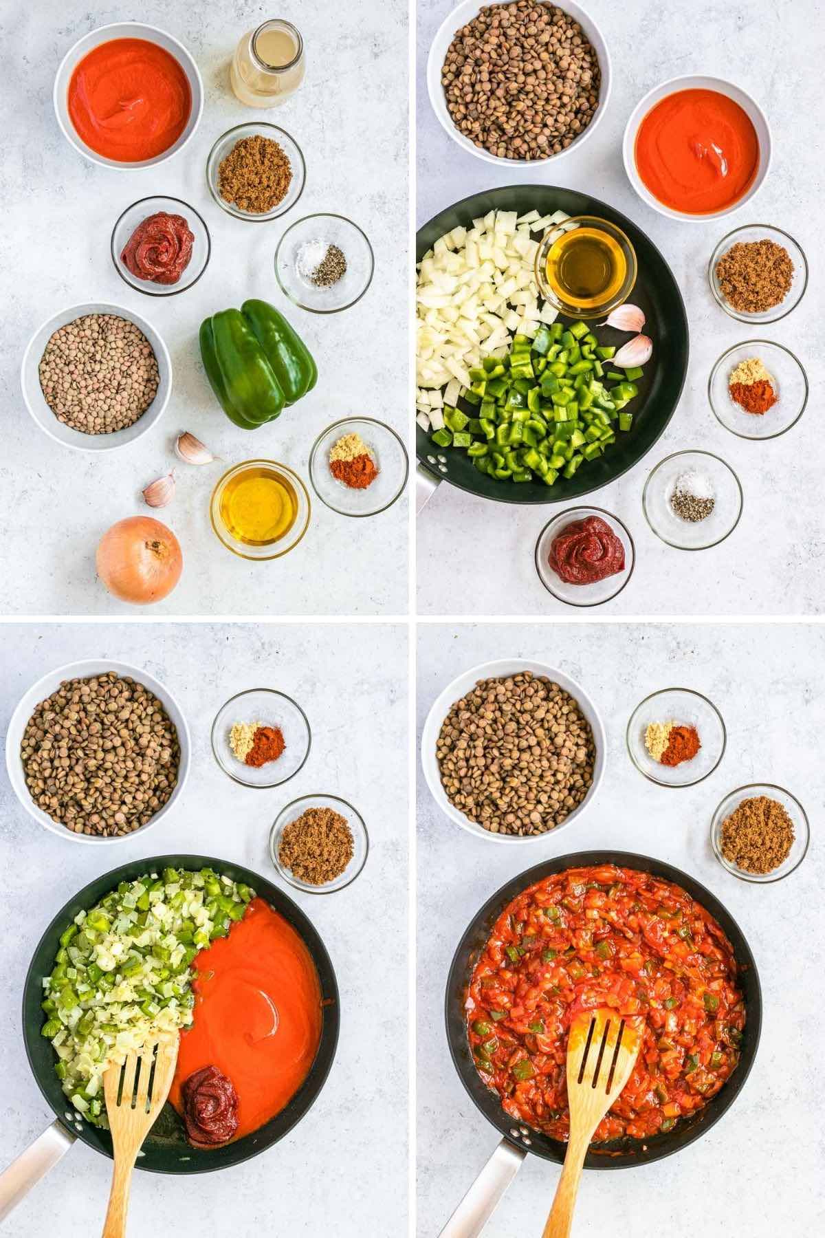 Lentil Sloppy Joes collage of prep steps