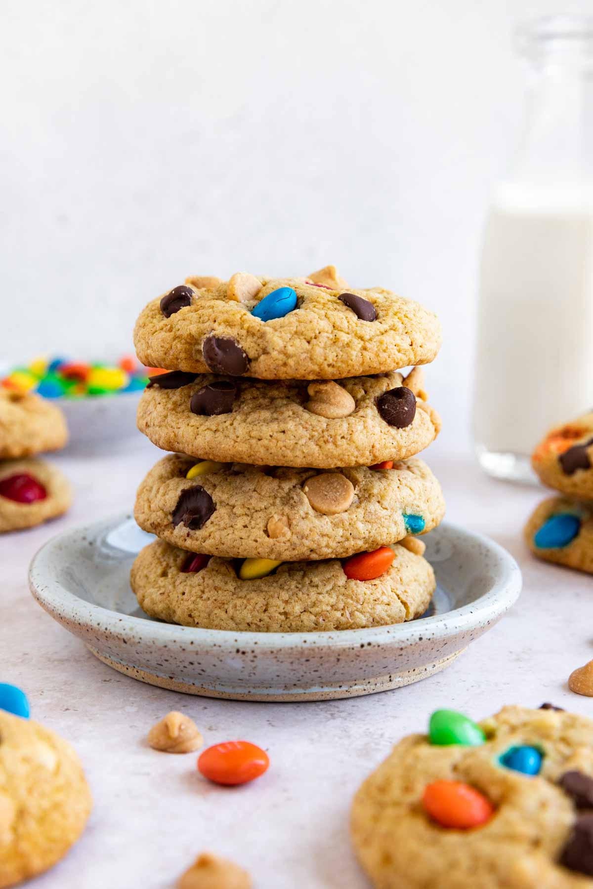 Healthier Monster Cookies stacked