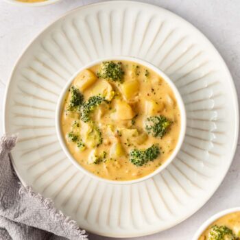 Healthy Broccoli Cheese Soup in bowl