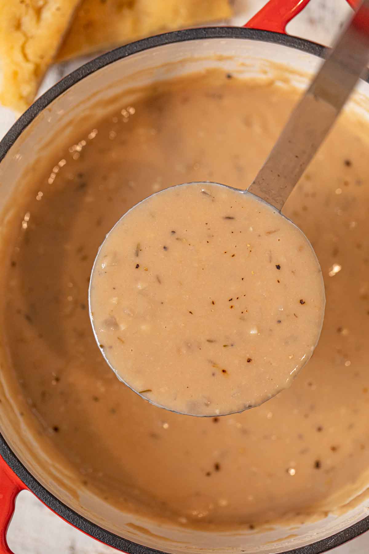 White Bean Soup in ladle