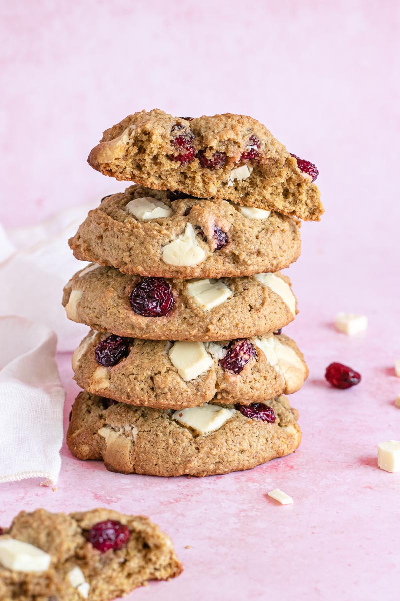 White Chocolate Cranberry Cookies in a stack
