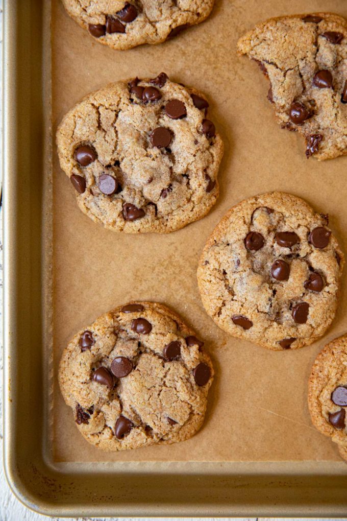 Whole Wheat Chocolate Chip Cookies on baking sheet